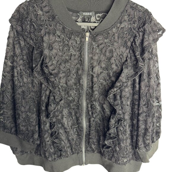Torrid Ruffle Black Lace Bomber Jacket Plus Size 4XL‎ Witchy Whimsigoth - Picture 3 of 12